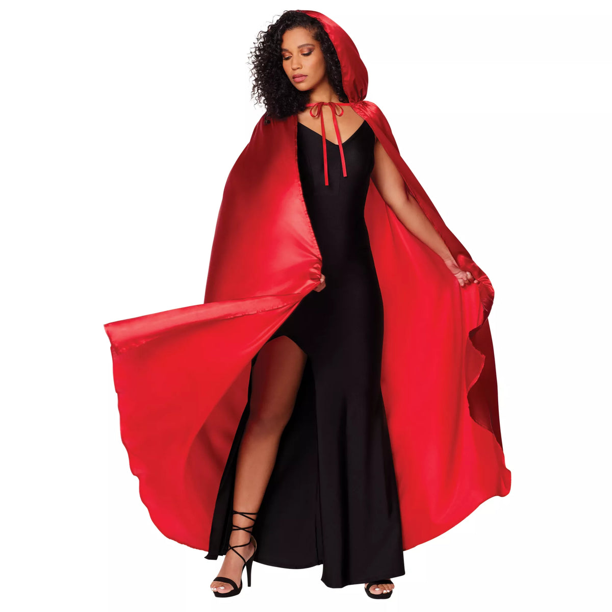 Adult Red Satin Hooded Cape