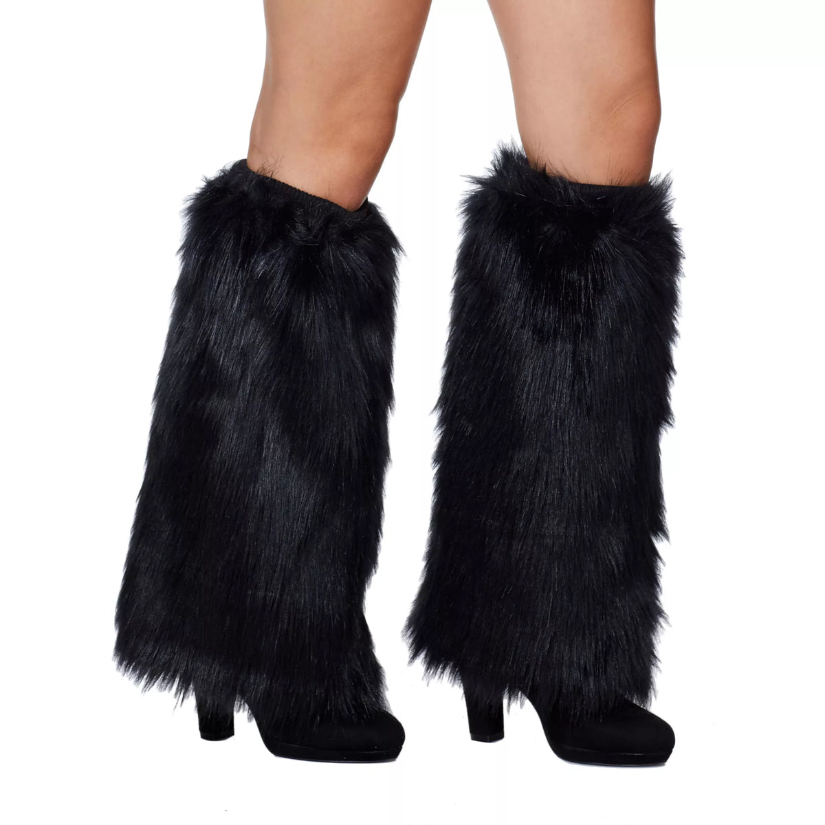 Black Cat Faux Fur Leg Warmers