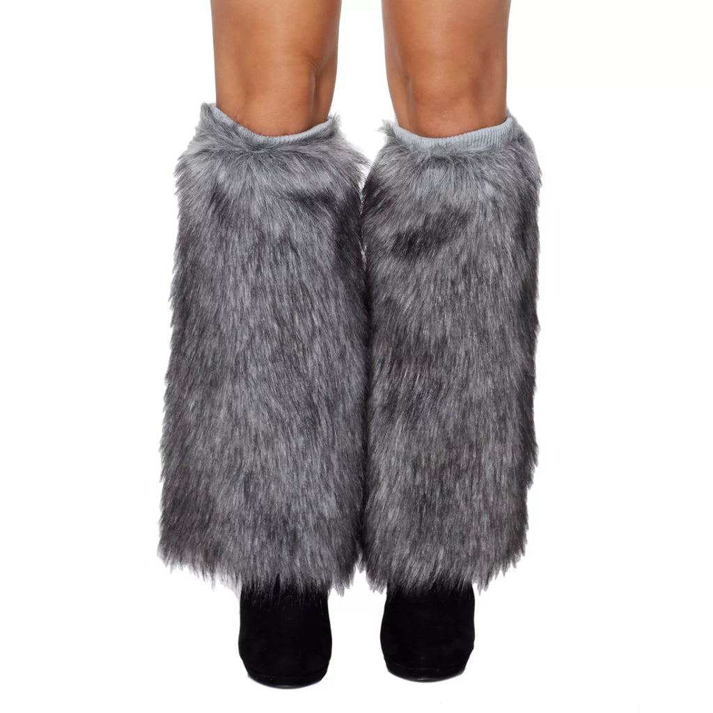 Grey Faux Fur Leg Warmers