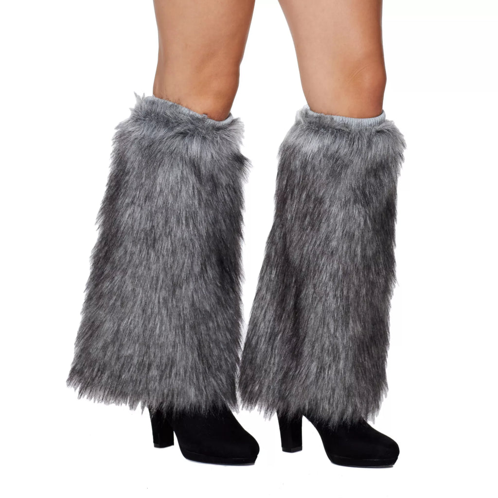 Grey Faux Fur Leg Warmers