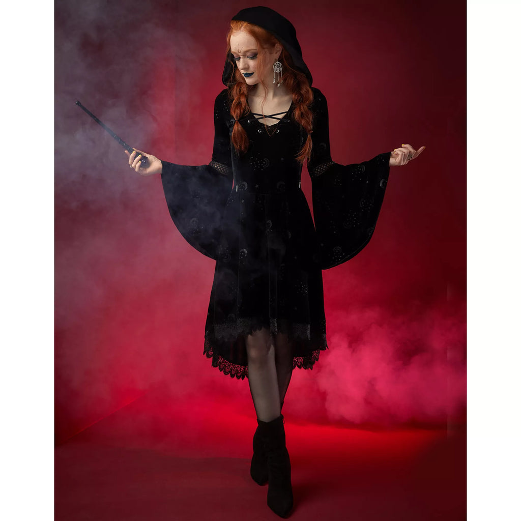 Celestial Coven Hooded Velvet Dress