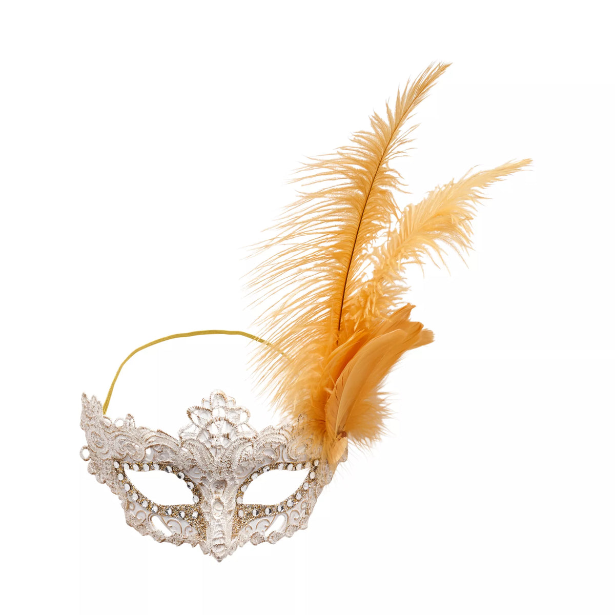 Gold Feather and Lace Eye Half Mask