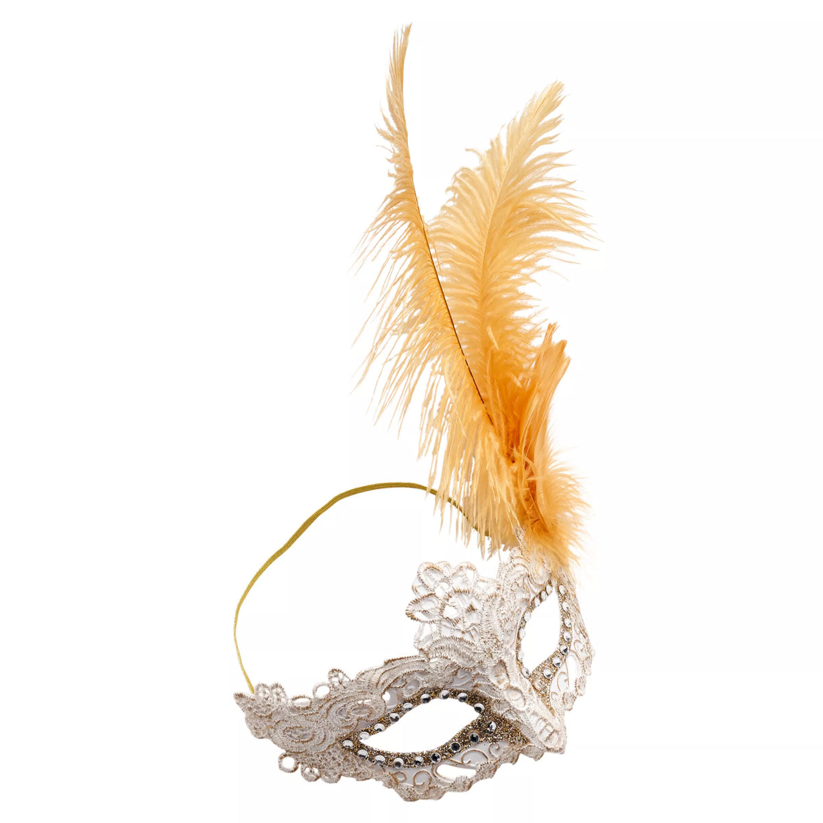 Gold Feather and Lace Eye Half Mask