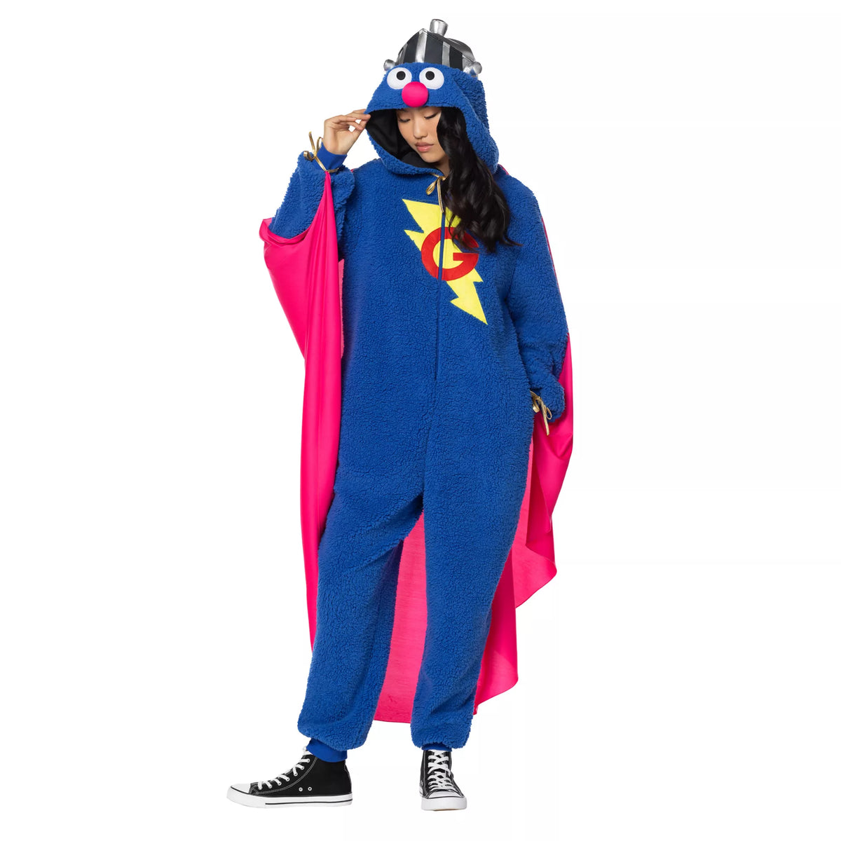 Adult Super Grover Jumpsuit Costume -  Sesame Street