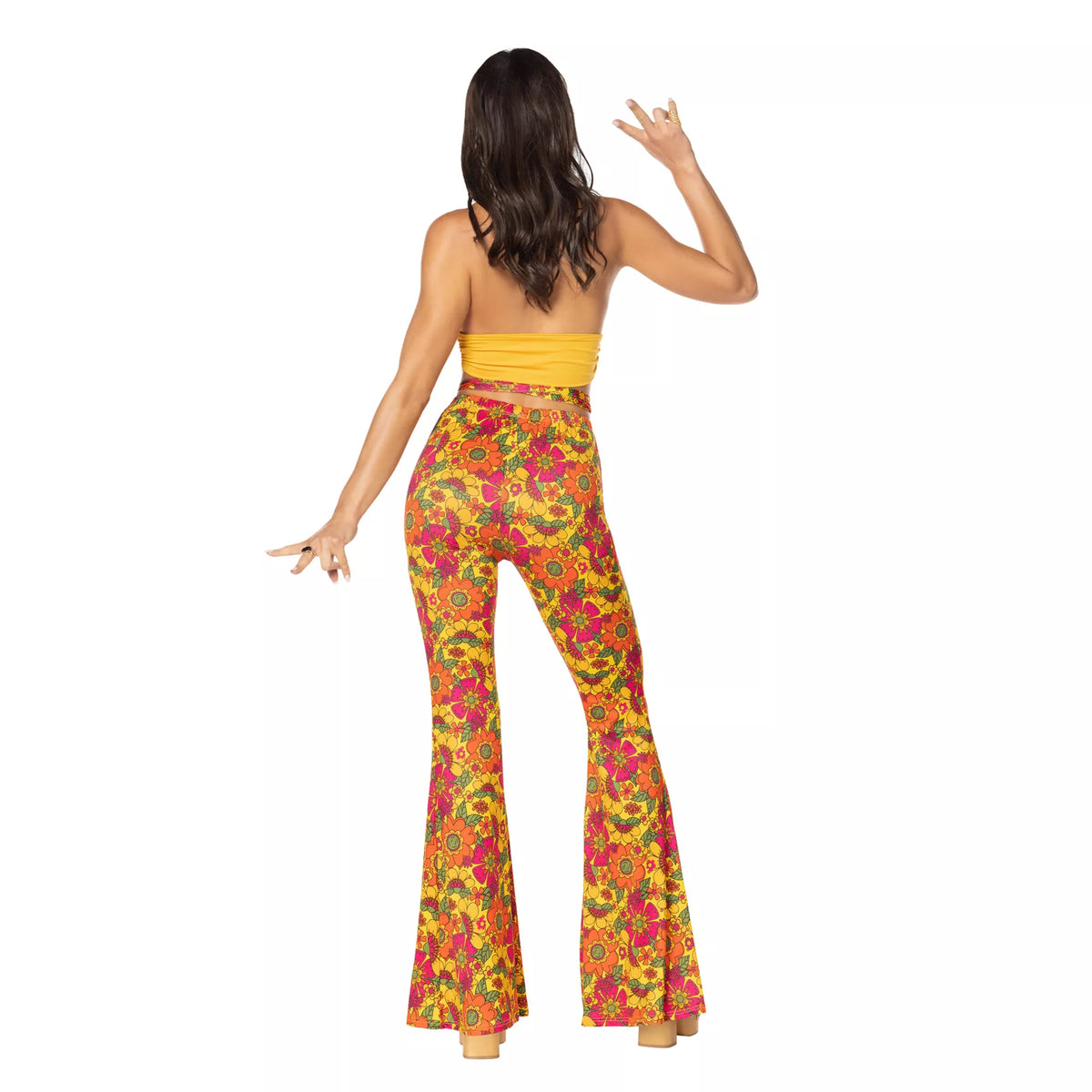 Adult Yellow Flower Bell Bottom Pants