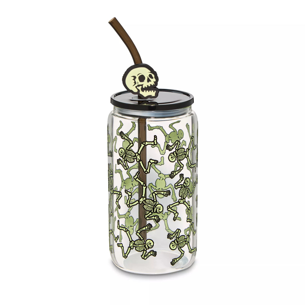 Glowing Skeletons Glass Cup with Straw - 16 oz.