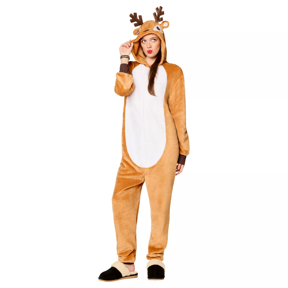 Reindeer Hooded Plush Jumpsuit